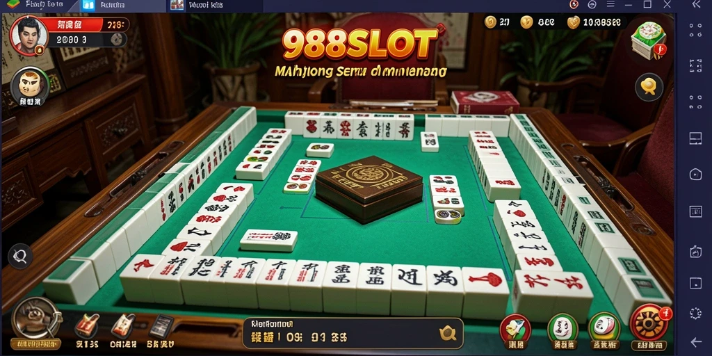 Tampilan utama gameplay 988SLOT menampilkan pertarungan Mahjong yang seru.