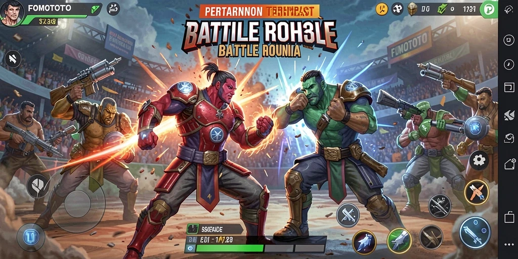 Gameplay FOMOTOTO yang mendebarkan dalam pertempuran Battle Royale.