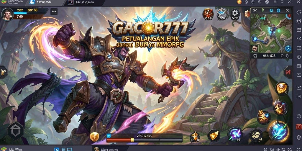 Screenshot GACOR777 menampilkan pertempuran epik dalam dunia MMORPG.
