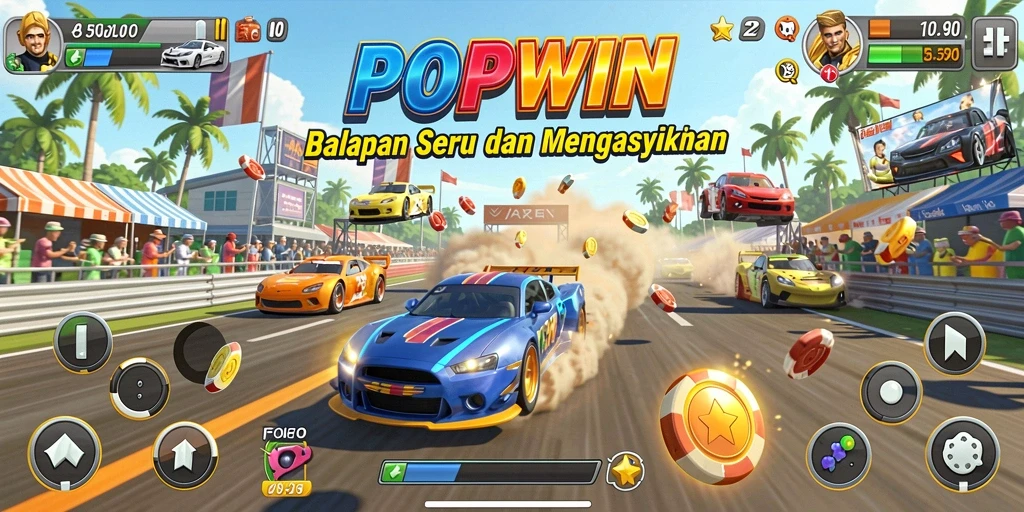 Tampilan gameplay penuh aksi dalam balapan seru.