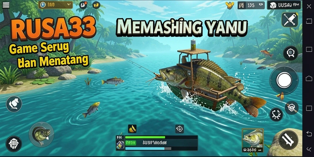 Screenshot gameplay RUSA33 menampilkan aktivitas memancing yang seru.