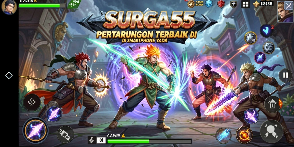 Screenshot gameplay pertarungan epik dari SURGA55.
